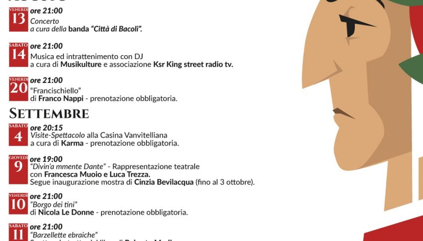 Eventi Estate 2021: Il Parco Borbonico celebra il 700° anniversario della morte di Dante